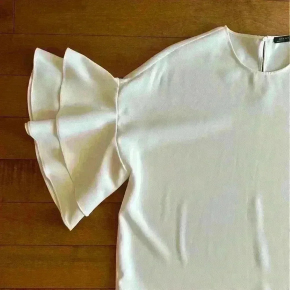 ZARA | Zara Woman off-white cropped ruffle  sleeve blouse top size med - Picture 3 of 4